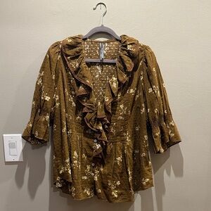 Anthropologie Ruffle Brown Blouse